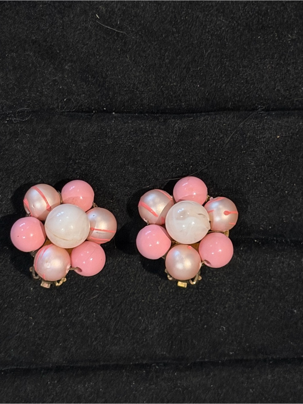 Vintage Pink & White Bead Clip On Earrings from Japan 7/8" Costume Jewelry